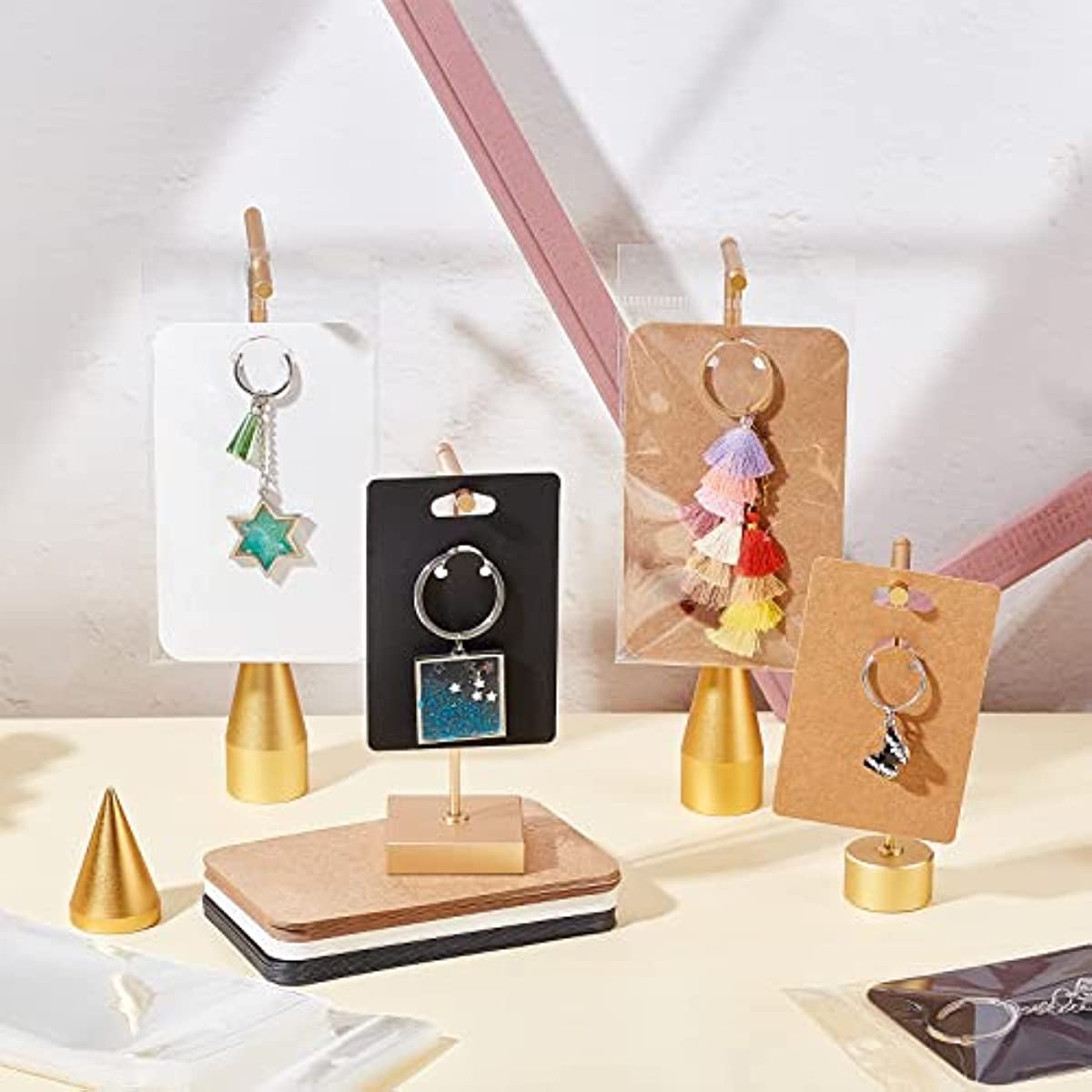 120 Sets Keychain Display Cards with Self-Sealing Bags 6 Styles Keychain  Cards Holder Keychain Display Rack for Keyring Jewelry Displaying 